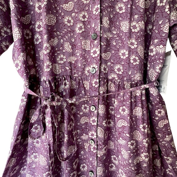 NWT | FLORAL RUFFLE HEM BOHO DRESS BUTTON FRONT TIE WAIST PURPLE | SIZE: SMALL - Picture 5 of 13